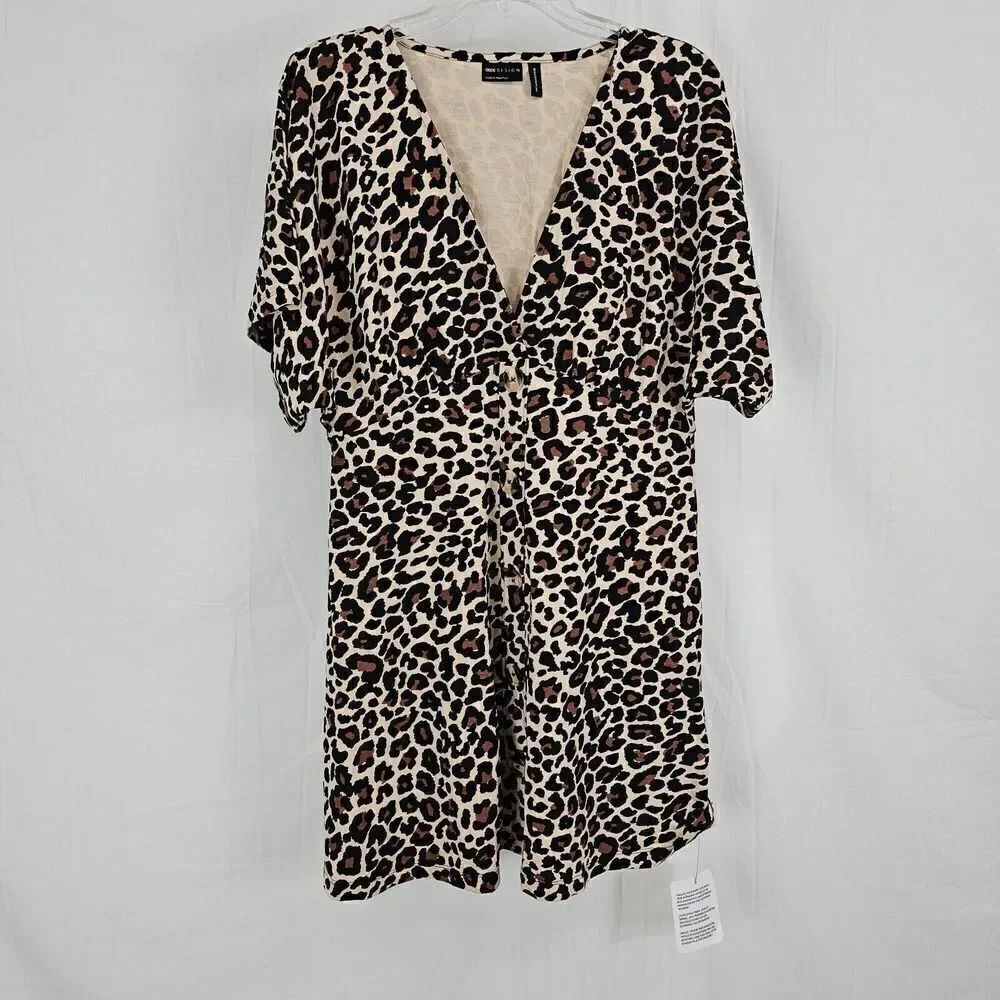 ASOS DESIGN Flutter Sleeve Mini Tea Dress with Buttons in Leopard PrintNWT 10